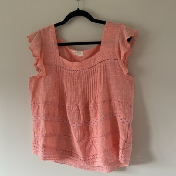 Lucky Brand Women Pink Ruffled Sleeveless Cotton Blouse Size Medium - Picture 2 of 13